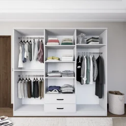 Guardaroba Grande Bianco 6 Ripiani Appendiabiti 180x190h cm, 2 Cassetti - Copiano