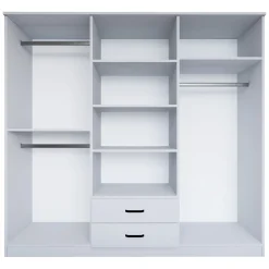 Guardaroba Grande Bianco 6 Ripiani Appendiabiti 180x190h cm, 2 Cassetti - Copiano