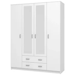 Guardaroba Grande Bianco 9 Ripiani Appendiabiti 160x205h cm, Apertura Battente e Scorrevole - Miazzina