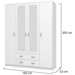 Guardaroba Grande Bianco 9 Ripiani Appendiabiti 160x205h cm, Apertura Battente e Scorrevole - Miazzina