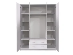 Guardaroba Grande Bianco 9 Ripiani Appendiabiti 160x205h cm, Apertura Battente e Scorrevole - Miazzina