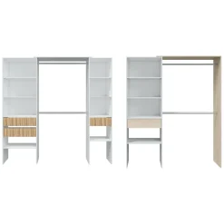 Guardaroba Grande Bianco Rovere Marrone Modulabile 4 Cassetti 354x187h cm, 12 Ripiani - Falcade