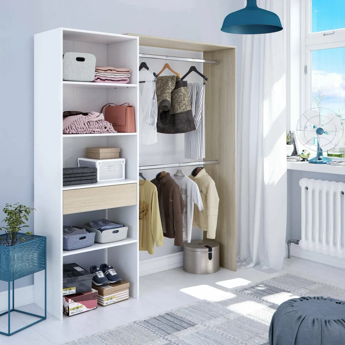 Guardaroba grande classico bianco e rovere 158x187h cm - Amico