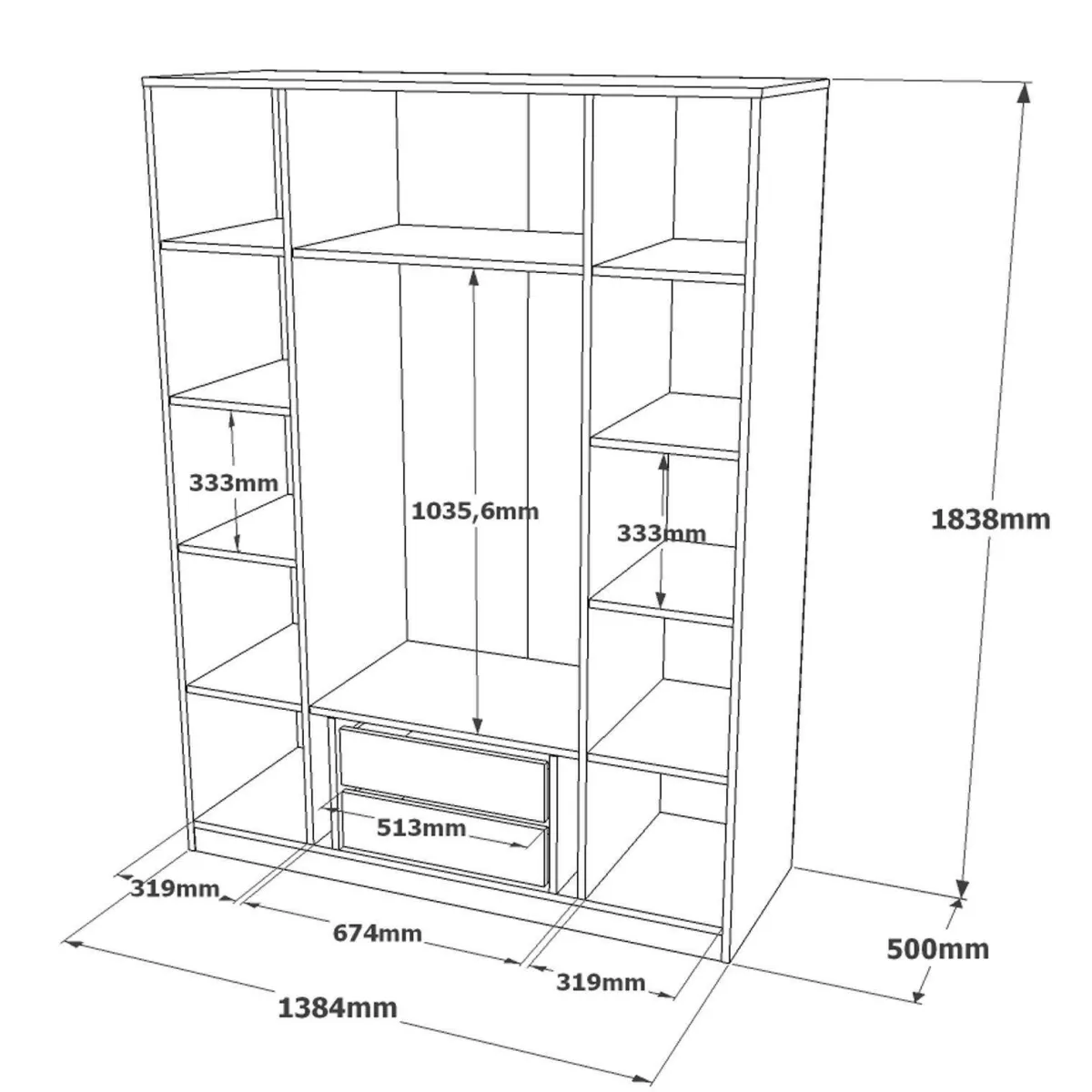 Altri Guardaroba > Dmora Guardaroba grande con appendiabiti 138x183h cm - Phet Bianco