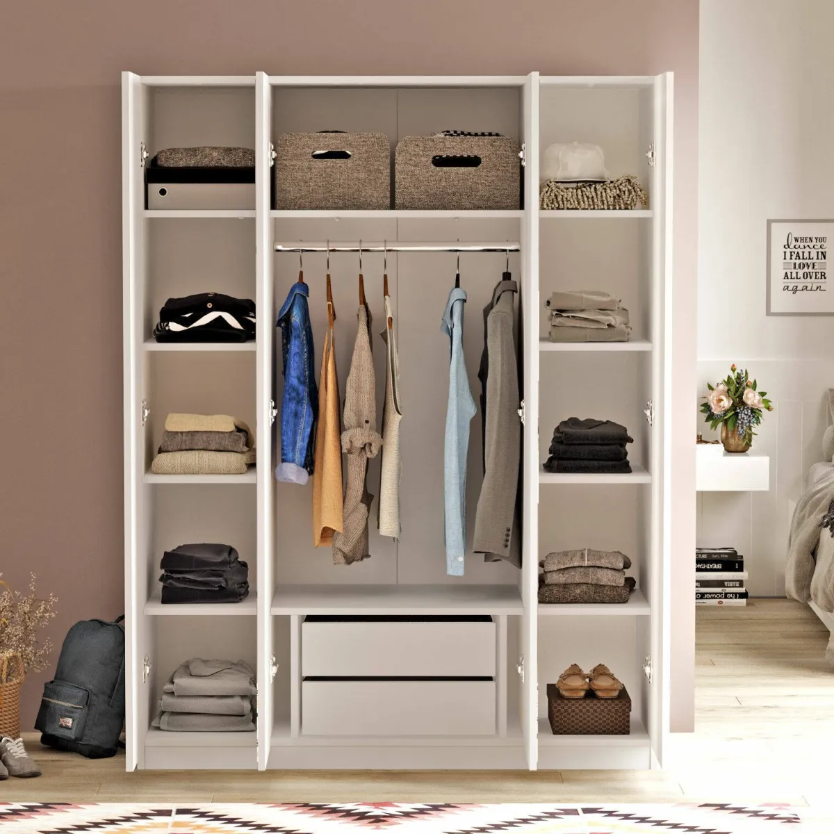 Altri Guardaroba > Dmora Guardaroba grande con appendiabiti 138x183h cm - Phet Bianco