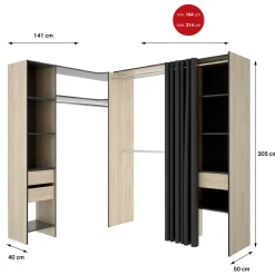 Cabine Armadio|Altri Guardaroba > Dmora Guardaroba grande con ripiani regolabili antracite e rovere 214x205h cm - Pali Marrone Rovere, Nero Antracite