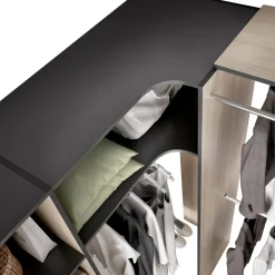 Cabine Armadio|Altri Guardaroba > Dmora Guardaroba grande con ripiani regolabili antracite e rovere 214x205h cm - Pali Marrone Rovere, Nero Antracite