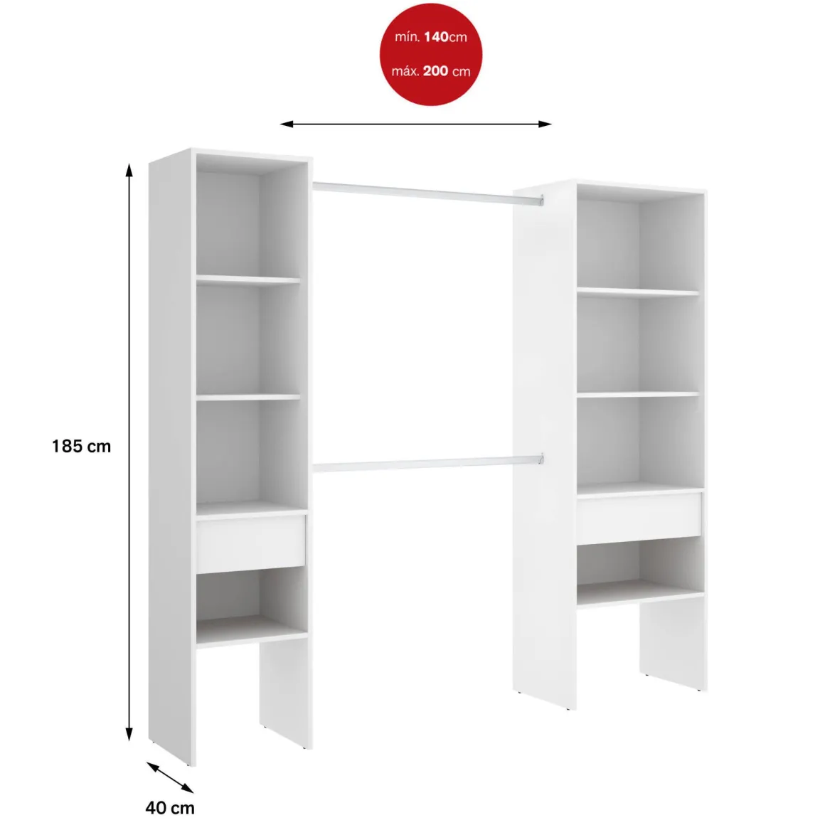 Altri Guardaroba|Camera Da Letto > Dmora Guardaroba grande con ripiani regolabili 200x215h cm - Persefone Bianco