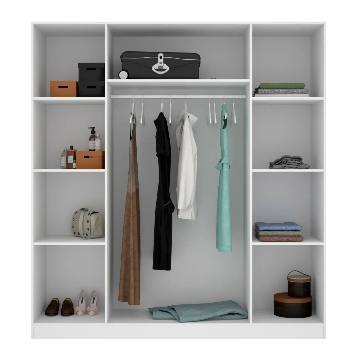 Altri Guardaroba|Camera Da Letto > Dmora Guardaroba grande con ripiani regolabili 200x215h cm - Persefone Bianco