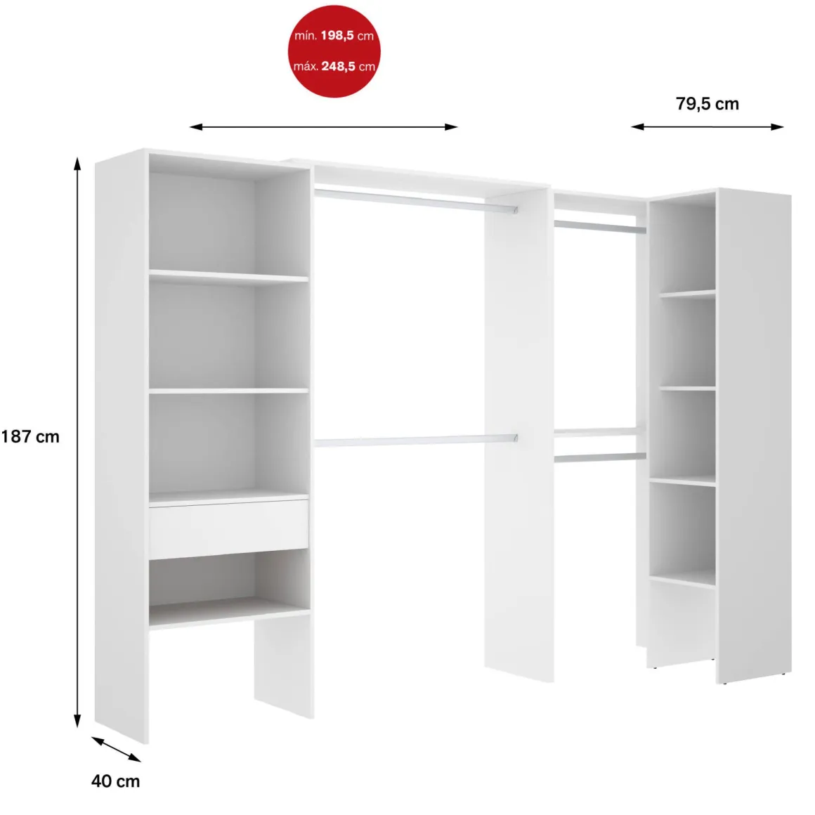 Cabine Armadio|Altri Guardaroba > Dmora Guardaroba grande con ripiani regolabili rovere 180x205h cm - Olaf Marrone Rovere