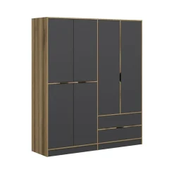 Altri Guardaroba > Dmora Guardaroba grande in legno nero e oro 185x208h cm - Odalys Marrone Noce, Nero Antracite
