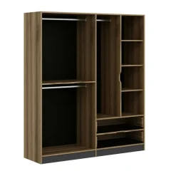 Altri Guardaroba > Dmora Guardaroba grande in legno nero e oro 185x208h cm - Odalys Marrone Noce, Nero Antracite