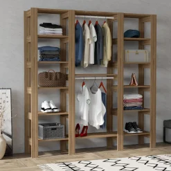 Altri Guardaroba > Dmora Guardaroba Grande 10 Ripiani Appendiabiti 161x180h cm, 12 Vani - Nerviano Marrone Noce