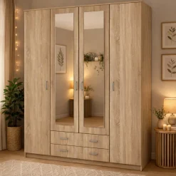 Altri Guardaroba > Dmora Guardaroba Grande Appendiabiti 9 Ripiani 140x182h cm, 2 Cassetti - Paterno Marrone Noce