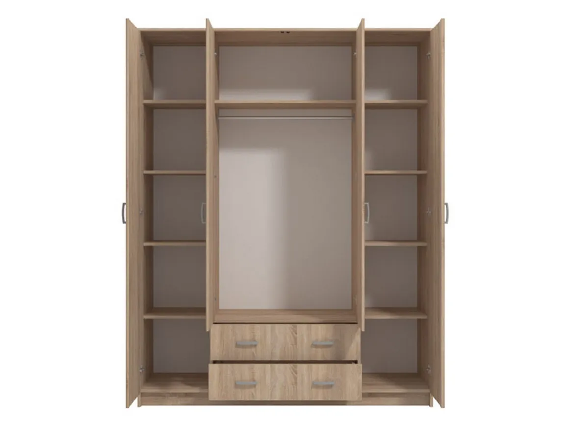 Altri Guardaroba > Dmora Guardaroba Grande Appendiabiti 9 Ripiani 140x182h cm, 2 Cassetti - Paterno Marrone Noce