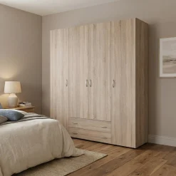 Altri Guardaroba > Dmora Guardaroba Grande Marrone Rovere Grigio Nero Appendiabiti 5 Ripiani 213x215.5h cm, Apertura Scorrevole - Godrano Nero, Marrone Rovere grigio
