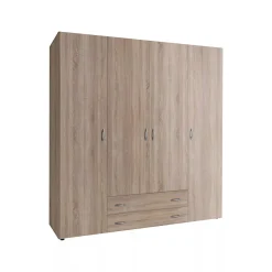 Altri Guardaroba > Dmora Guardaroba Grande Marrone Rovere Grigio Nero Appendiabiti 5 Ripiani 213x215.5h cm, Apertura Scorrevole - Godrano Nero, Marrone Rovere grigio