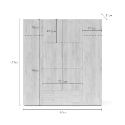 Altri Guardaroba > Dmora Guardaroba Grande Marrone Rovere Grigio Nero Appendiabiti 5 Ripiani 213x215.5h cm, Apertura Scorrevole - Godrano Nero, Marrone Rovere grigio