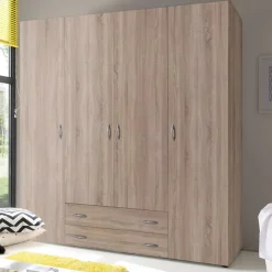 Altri Guardaroba > Dmora Guardaroba Grande Marrone Rovere Grigio Nero Appendiabiti 5 Ripiani 213x215.5h cm, Apertura Scorrevole - Godrano Nero, Marrone Rovere grigio