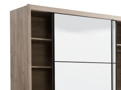 Altri Guardaroba > Dmora Guardaroba Grande Marrone Rovere Grigio Nero Appendiabiti 5 Ripiani 213x215.5h cm, Apertura Scorrevole - Godrano Nero, Marrone Rovere grigio
