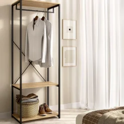 Guardaroba Grande Marrone Rovere Nero 2 Ripiani Appendiabiti 40x167h cm, Cassetti - Cedar