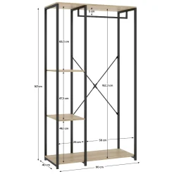 Guardaroba Grande Marrone Rovere Nero 3 Ripiani Appendiabiti 40x167h cm, Cassetti - Clovis