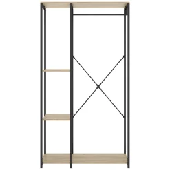 Guardaroba Grande Marrone Rovere Nero 3 Ripiani Appendiabiti 40x167h cm, Cassetti - Clovis
