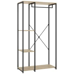 Guardaroba Grande Marrone Rovere Nero 3 Ripiani Appendiabiti 40x167h cm, Cassetti - Clovis