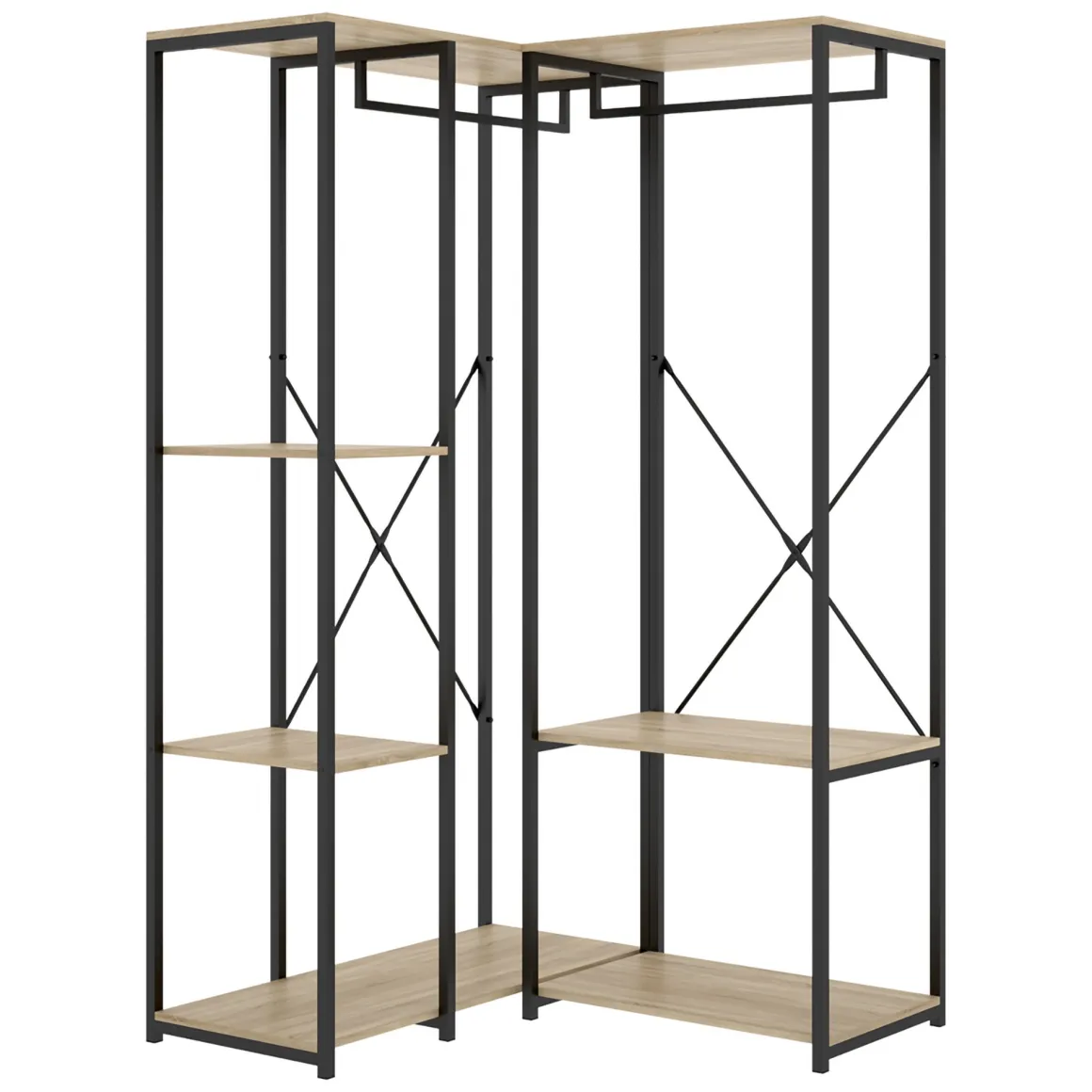 Cabine Armadio|Altri Guardaroba > Dmora Guardaroba Grande Marrone Rovere Nero 4 Ripiani Appendiabiti 40x167h cm, Cassetti - Fairfax Nero, Marrone Rovere