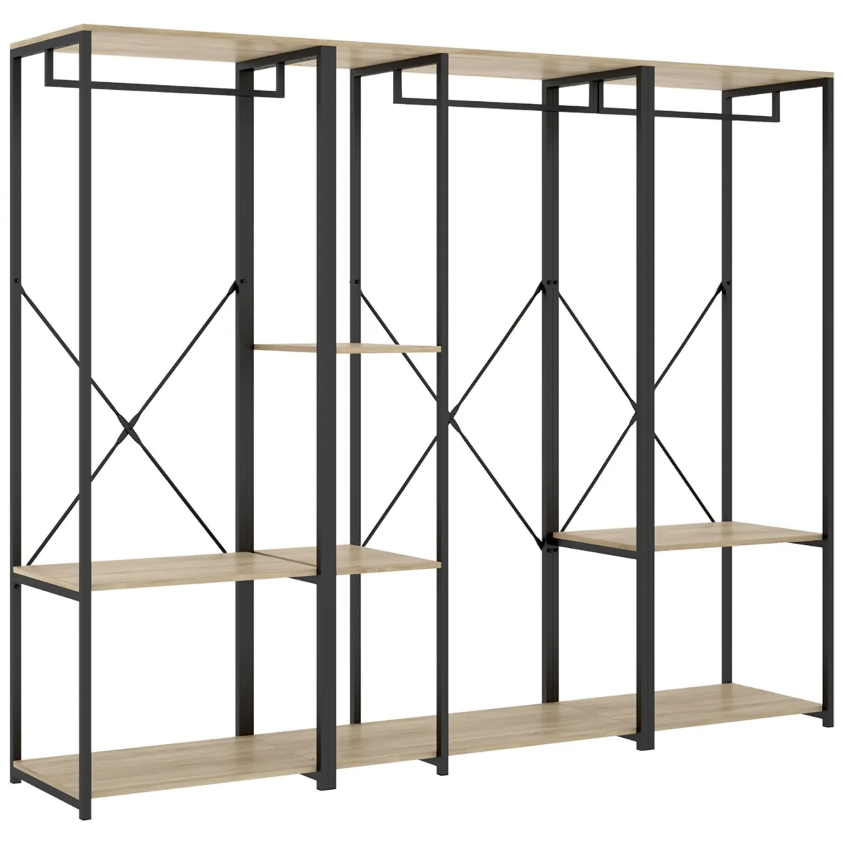 Cabine Armadio|Altri Guardaroba > Dmora Guardaroba Grande Marrone Rovere Nero 4 Ripiani Appendiabiti 40x167h cm, Cassetti - Fairfax Nero, Marrone Rovere
