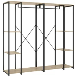 Cabine Armadio|Altri Guardaroba > Dmora Guardaroba Grande Marrone Rovere Nero 5 Ripiani Appendiabiti 40x167h cm, Cassetti - Dalton Nero, Marrone Rovere
