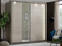 Guardaroba Grande Marrone Rovere Nero Appendiabiti 2 Ripiani 220x217.5h cm, 4 Vani - Palestro