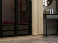 Guardaroba Grande Marrone Rovere Nero Fume Appendiabiti 6 Ripiani 225x210h cm, 5 Ante - Sinibalda