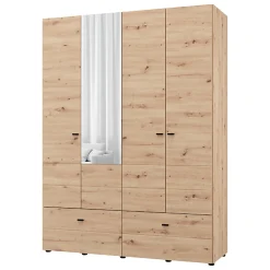 Altri Guardaroba > Dmora Guardaroba Grande Marrone Rovere Nodi Nero 4 Ripiani 3 Cassetti 183x211h cm, Appendiabiti - Rifreddoo Nero, Marrone Rovere Nodi