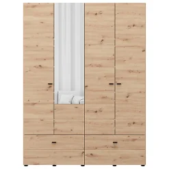 Altri Guardaroba > Dmora Guardaroba Grande Marrone Rovere Nodi Nero 4 Ripiani 3 Cassetti 183x211h cm, Appendiabiti - Rifreddoo Nero, Marrone Rovere Nodi