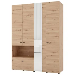 Altri Guardaroba > Dmora Guardaroba Grande Marrone Rovere Nodi Nero 4 Ripiani un Cassetto 182.5x210.5h cm, Appendiabiti - Rifreddo Nero, Marrone Rovere Nodi
