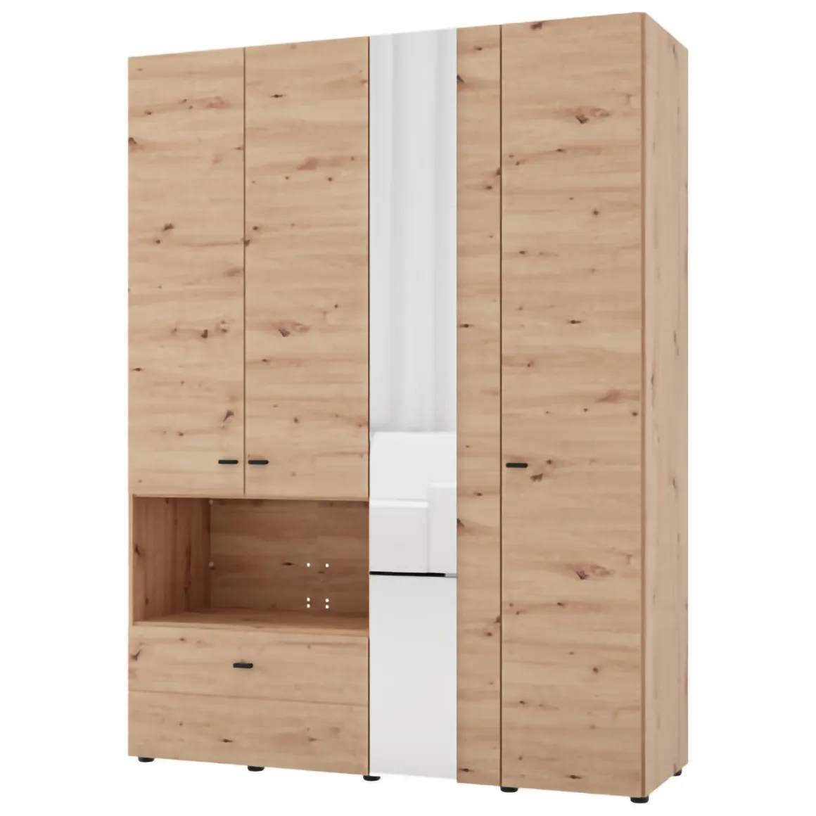 Altri Guardaroba > Dmora Guardaroba Grande Marrone Rovere Nodi Nero 4 Ripiani un Cassetto 182.5x210.5h cm, Appendiabiti - Rifreddo Nero, Marrone Rovere Nodi