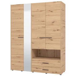 Altri Guardaroba > Dmora Guardaroba Grande Marrone Rovere Nodi Nero 7 Ripiani 2 Cassetti 155x208h cm, Appendiabiti - Watamu Nero, Marrone Rovere Nodi