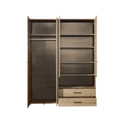 Guardaroba Grande Marrone Rovere Nodi Nero 5 Ripiani 3 Cassetti 161x205.5h cm, Appendiabiti - Teana