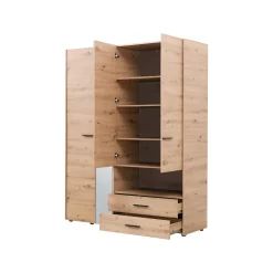 Guardaroba Grande Marrone Rovere Nodi Nero 5 Ripiani 3 Cassetti 161x205.5h cm, Appendiabiti - Teana