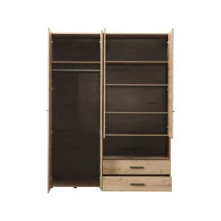 Altri Guardaroba > Dmora Guardaroba Grande Marrone Rovere Nodi Nero 7 Ripiani 2 Cassetti 155x208h cm, Appendiabiti - Watamu Nero, Marrone Rovere Nodi