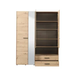Guardaroba Grande Marrone Rovere Nodi Nero 5 Ripiani 3 Cassetti 161x205.5h cm, Appendiabiti - Teana