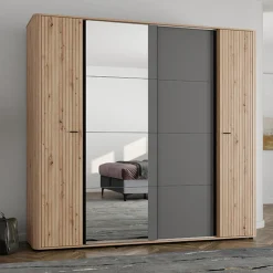 Altri Guardaroba > Dmora Guardaroba Grande Marrone Rovere Nodi Nero Antracite Appendiabiti 2 Ripiani 180x211h cm, 4 Vani - Truth Nero Antracite, Marrone Rovere Nodi