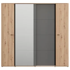 Guardaroba Grande Marrone Rovere Nodi Nero Antracite Appendiabiti 10 Ripiani 232x219h cm, 4 Ante - Hakone