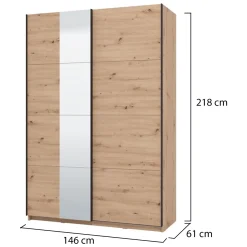 Altri Guardaroba > Dmora Guardaroba Grande Marrone Rovere Nodi Nero Appendiabiti 2 Ripiani 145.5x217.5h cm, Apertura Scorrevole - Vialone Nero, Marrone Rovere Nodi