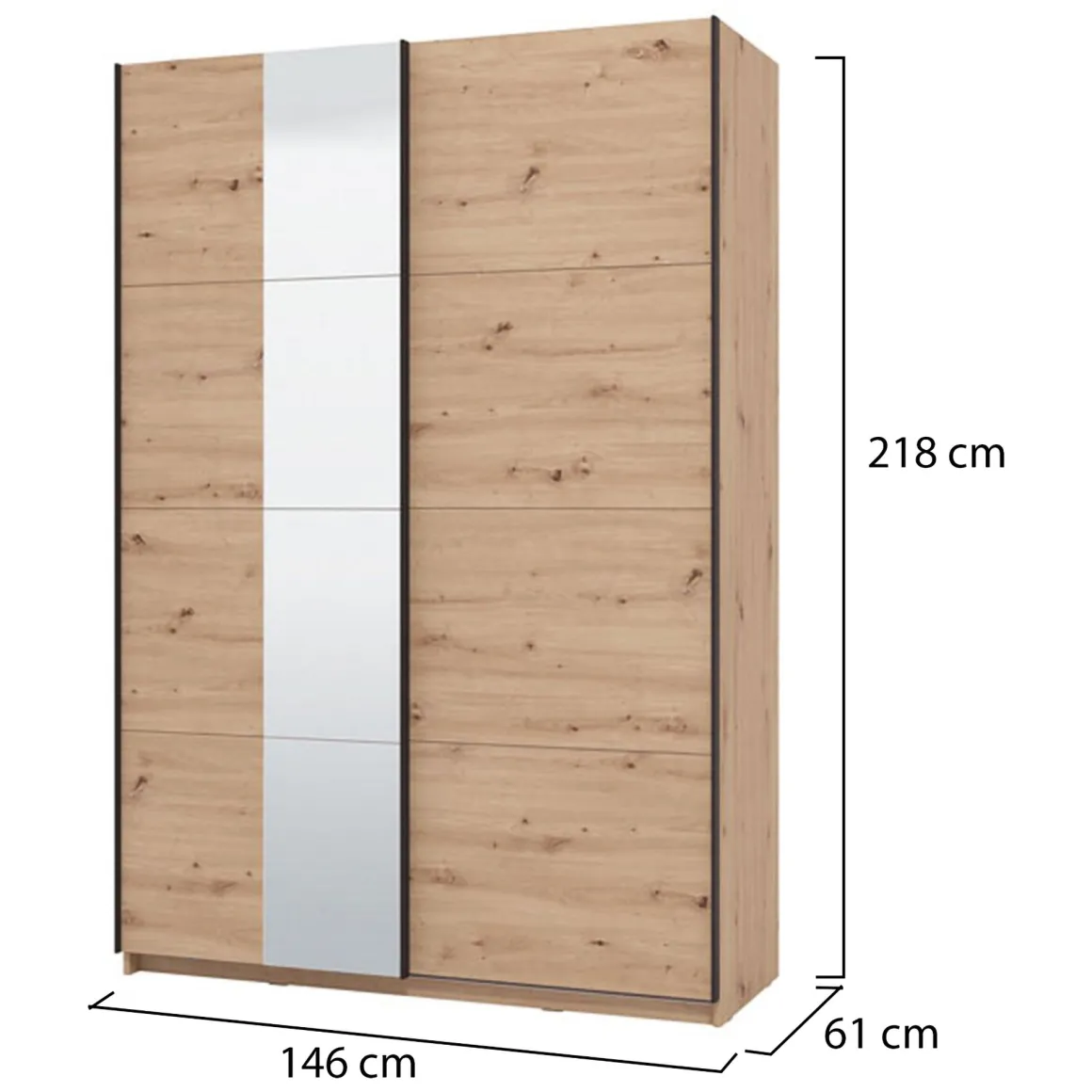Altri Guardaroba > Dmora Guardaroba Grande Marrone Rovere Nodi Nero Appendiabiti 2 Ripiani 145.5x217.5h cm, Apertura Scorrevole - Vialone Nero, Marrone Rovere Nodi