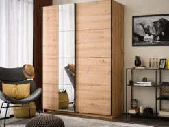 Altri Guardaroba > Dmora Guardaroba Grande Marrone Rovere Nodi Nero Appendiabiti 2 Ripiani 145.5x217.5h cm, Apertura Scorrevole - Vialone Nero, Marrone Rovere Nodi