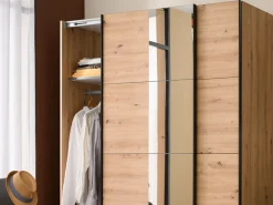 Altri Guardaroba > Dmora Guardaroba Grande Marrone Rovere Nodi Nero Appendiabiti 2 Ripiani 145.5x217.5h cm, Apertura Scorrevole - Vialone Nero, Marrone Rovere Nodi