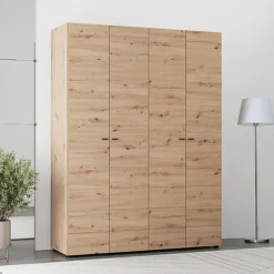 Altri Guardaroba > Dmora Guardaroba Grande Marrone Rovere Nodi Nero Appendiabiti 2 Ripiani 195x217.5h cm, Apertura Scorrevole - Cariano Nero, Marrone Rovere Nodi