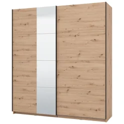 Altri Guardaroba > Dmora Guardaroba Grande Marrone Rovere Nodi Nero Appendiabiti 2 Ripiani 195x217.5h cm, Apertura Scorrevole - Siri Nero, Marrone Rovere Nodi